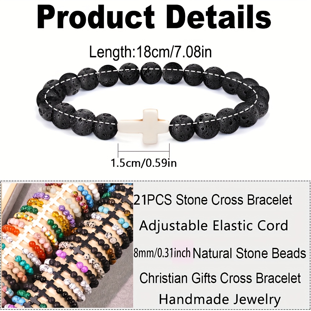 Couple Cross Bracelet, 8mm Black and White Stones